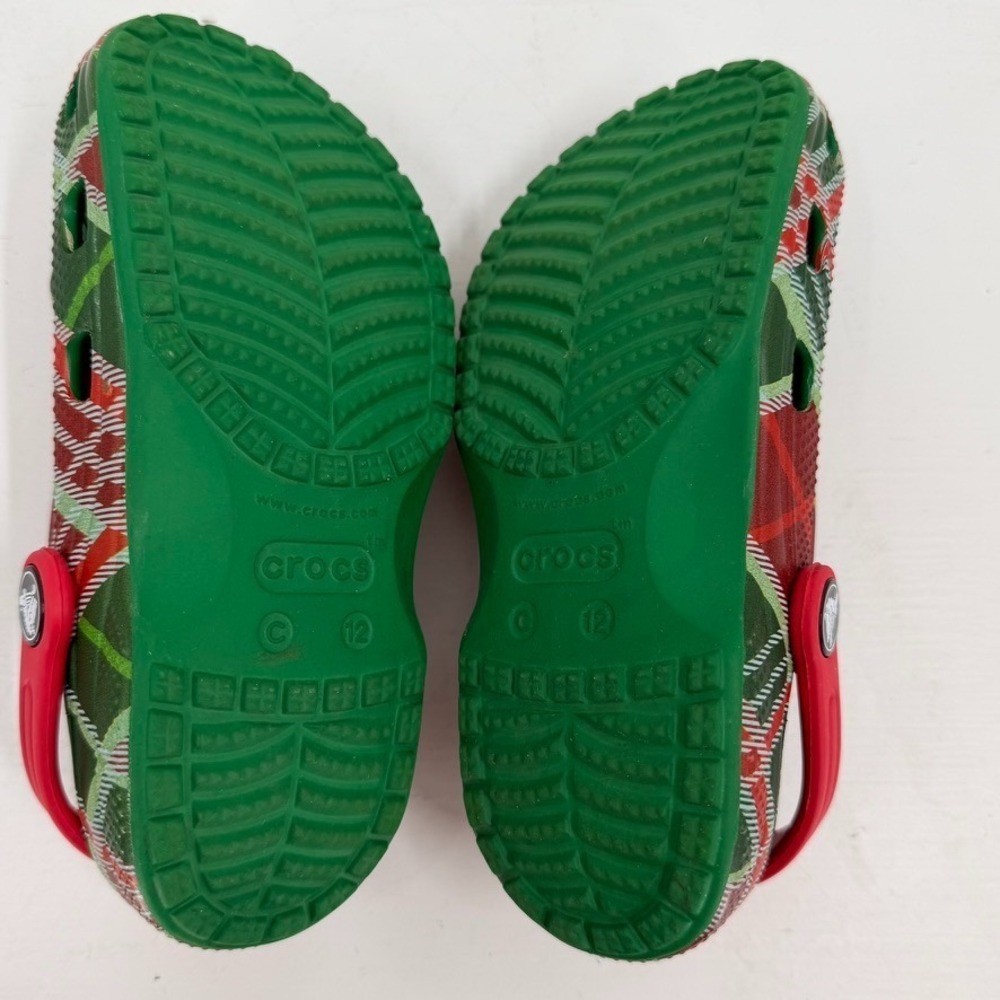 Crocs Kids Christmas Plaid C12 Clogs Red Green Holiday Slip On Shoes - Picture 7 of 12